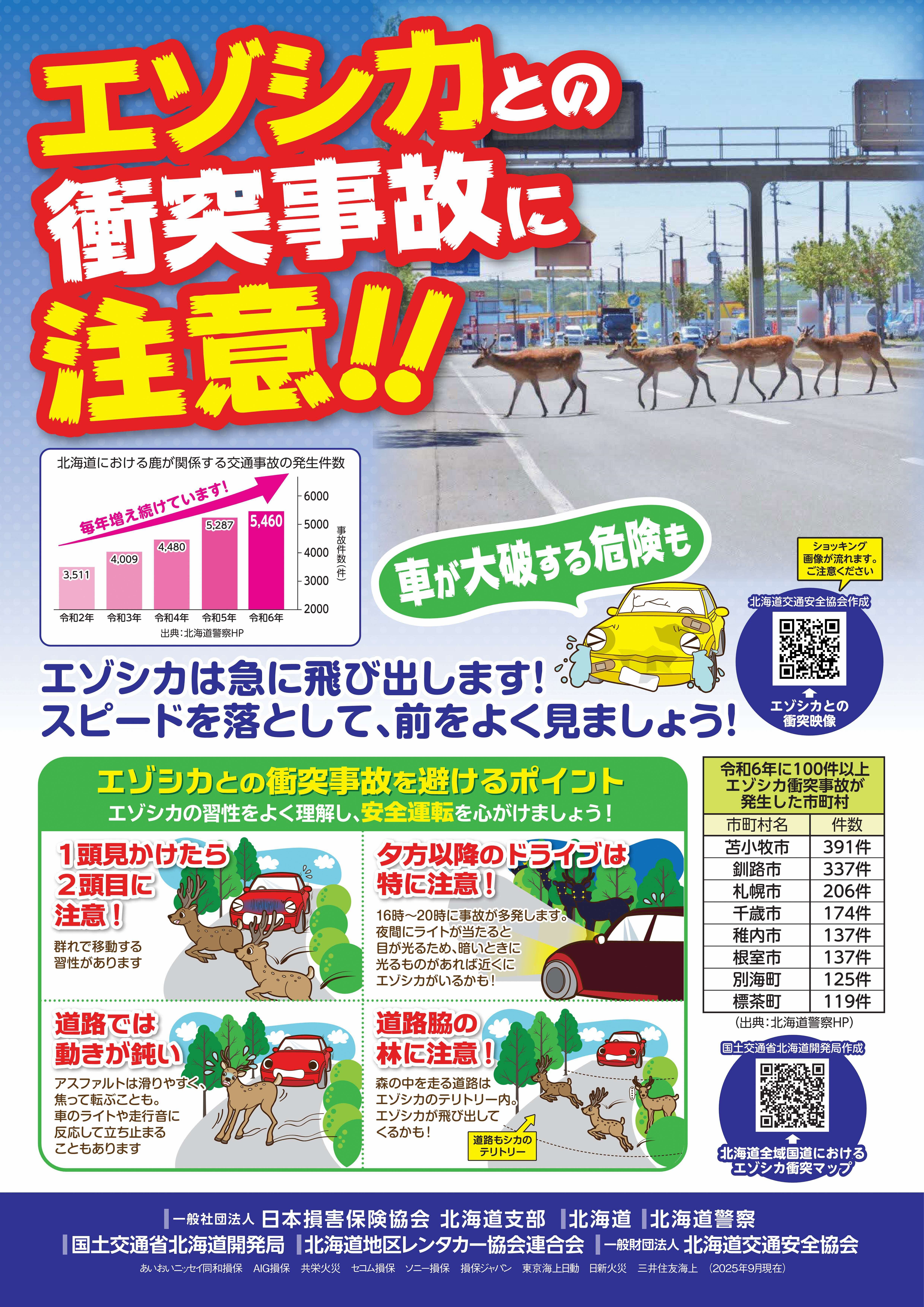 一般社団法人日本損害保険協会北海道支部エゾシカ衝突事故防止啓発ポスター