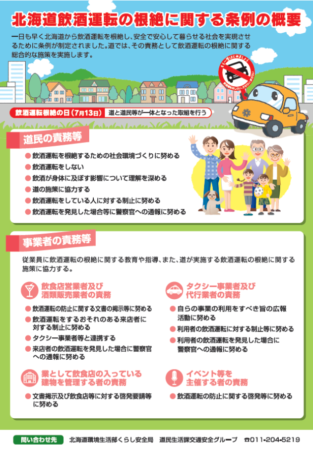 北海道飲酒運転の根絶に関する条例の概要