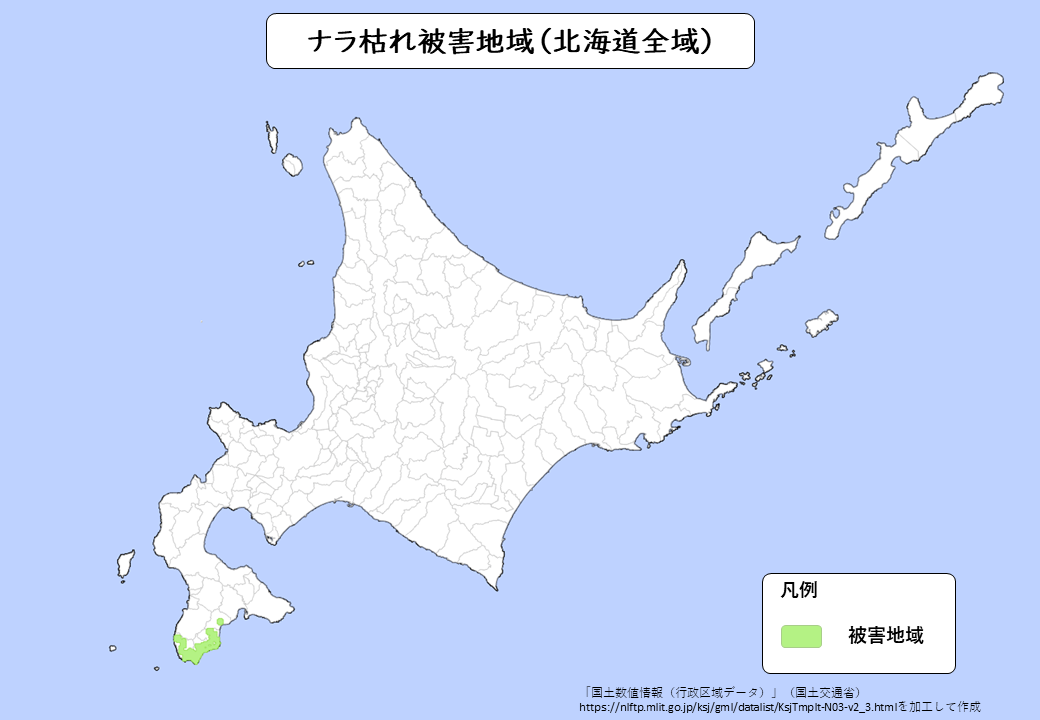 令和7年4月1日現在のナラ枯れ被害地域（広域）